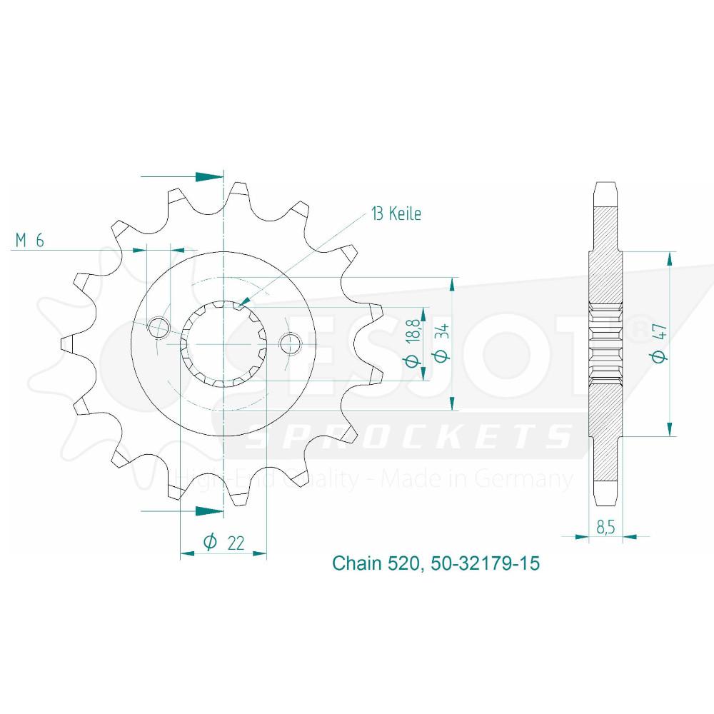 KTM Gable - 520 - 15 denti - simile JTF1908 - Made in Germania