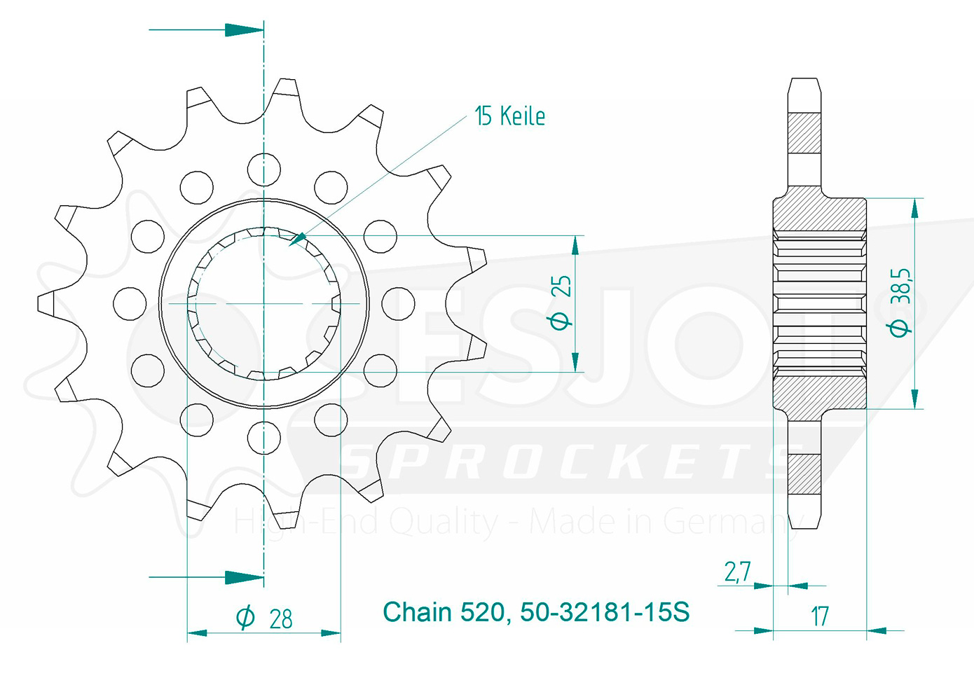 Ducati Gable leggero - 520 - 15 denti - Made in Germania