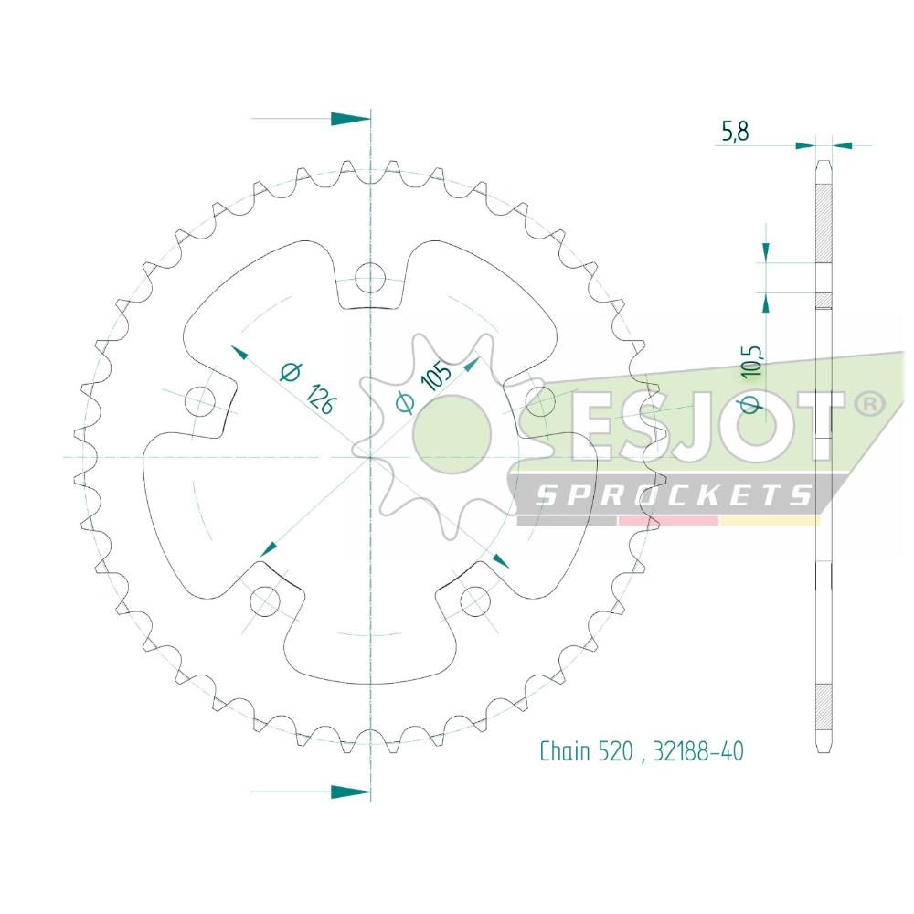 Corona in acciaio 40 denti - Passo 520