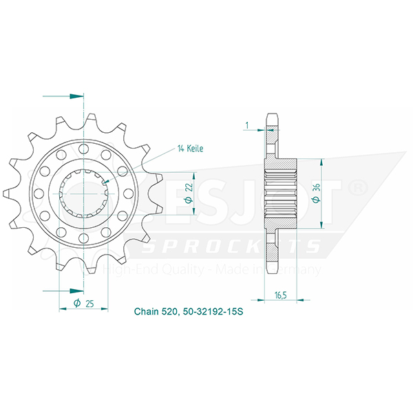 Esjot - Pignone - 520 - 15 Dent - Made in Germania