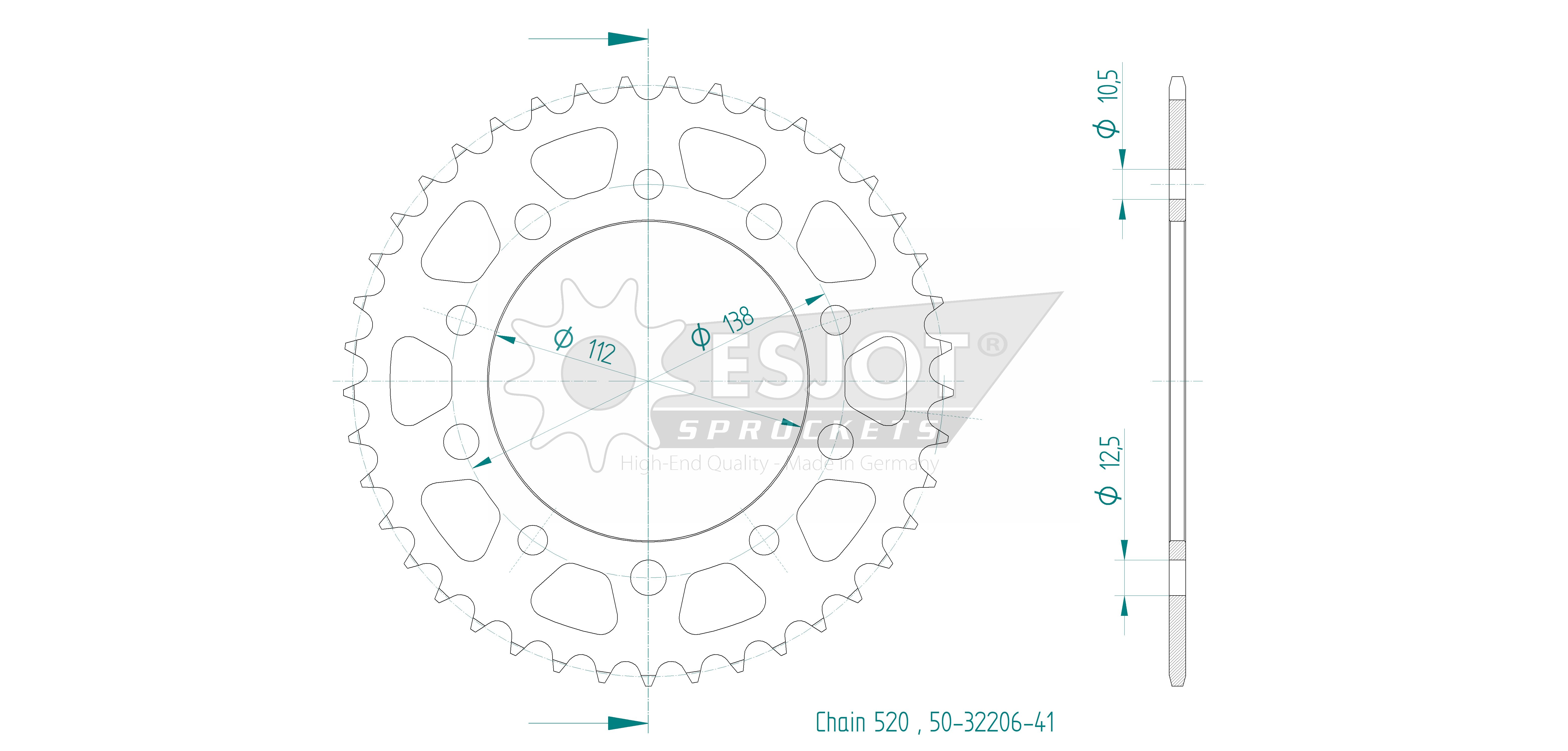 Corona in acciaio 41 denti - Passo 520 - Simile a JTR1303