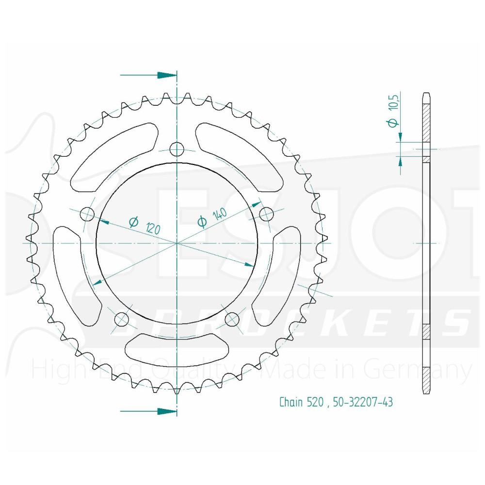 Corona in acciaio 43 denti - Passo 520 - Simile a JTR1792