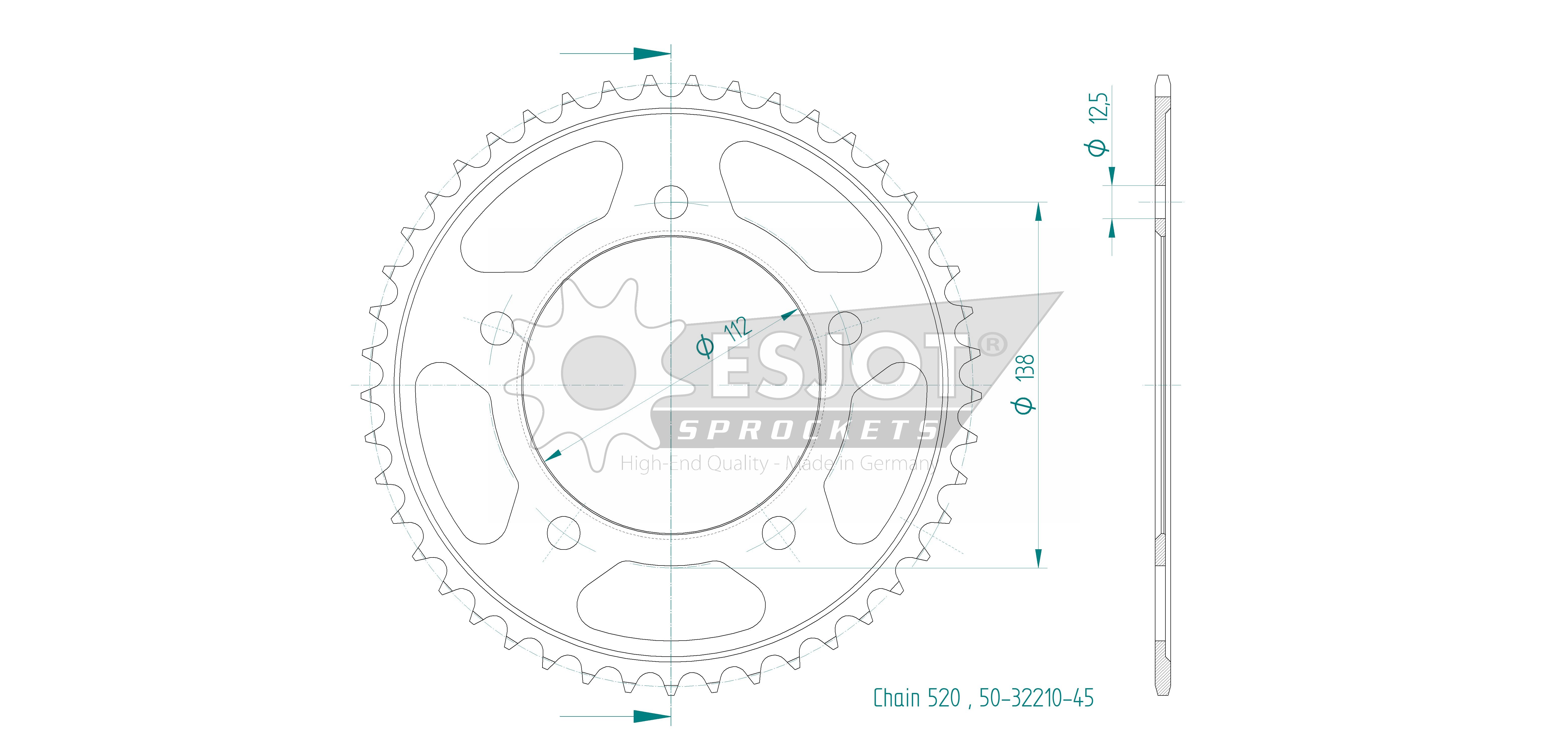 Corona in Acciaio 45 Denti - Passo 520 - Simile a JTR1316