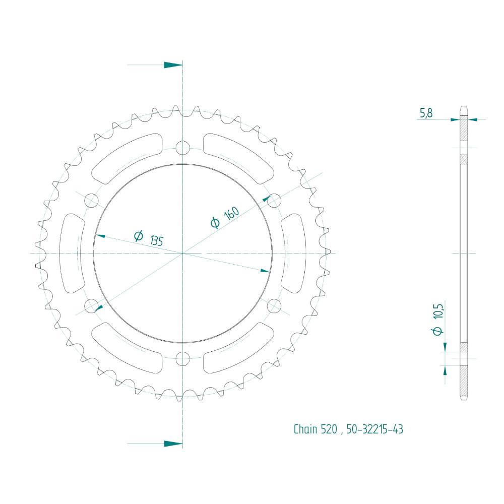 Corona in Acciaio 43 denti – Passo 520