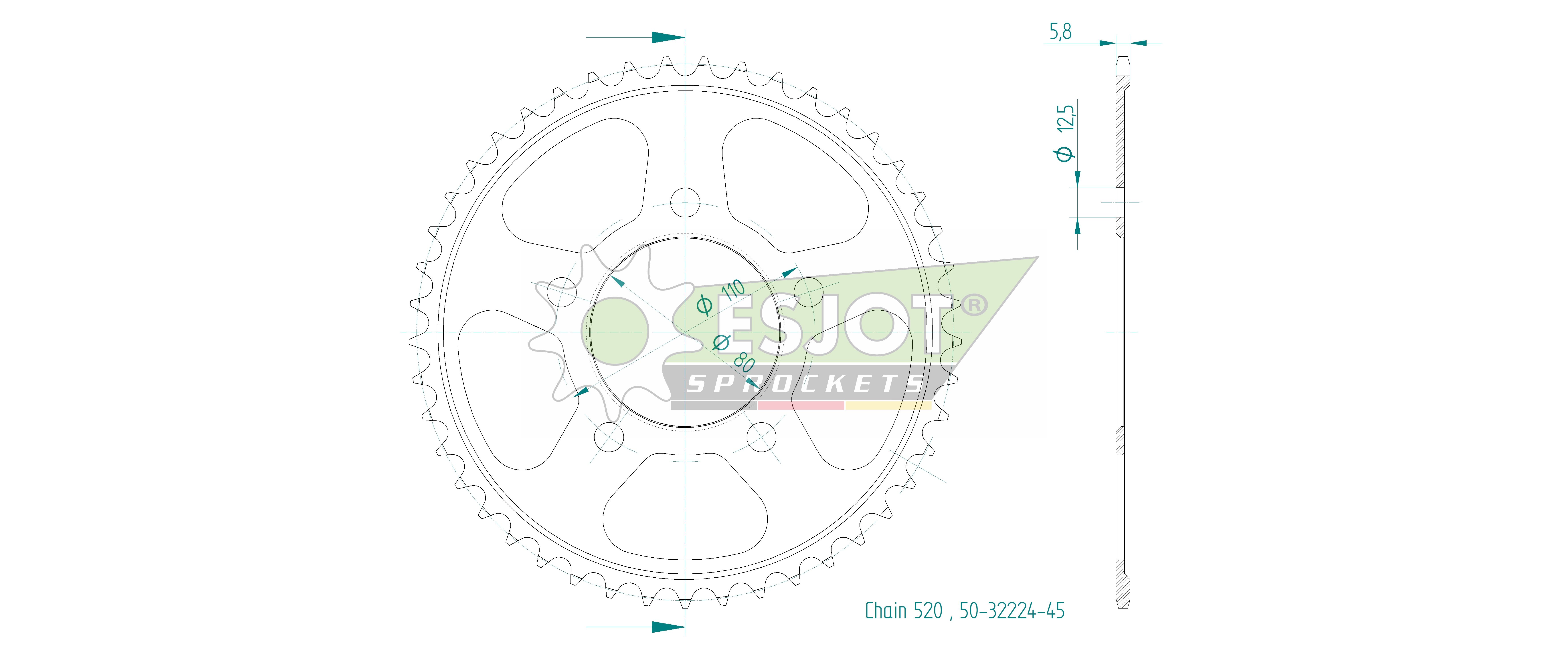 Corona in Acciaio 45 Denti - Passo 520 - Simile a JTR1330