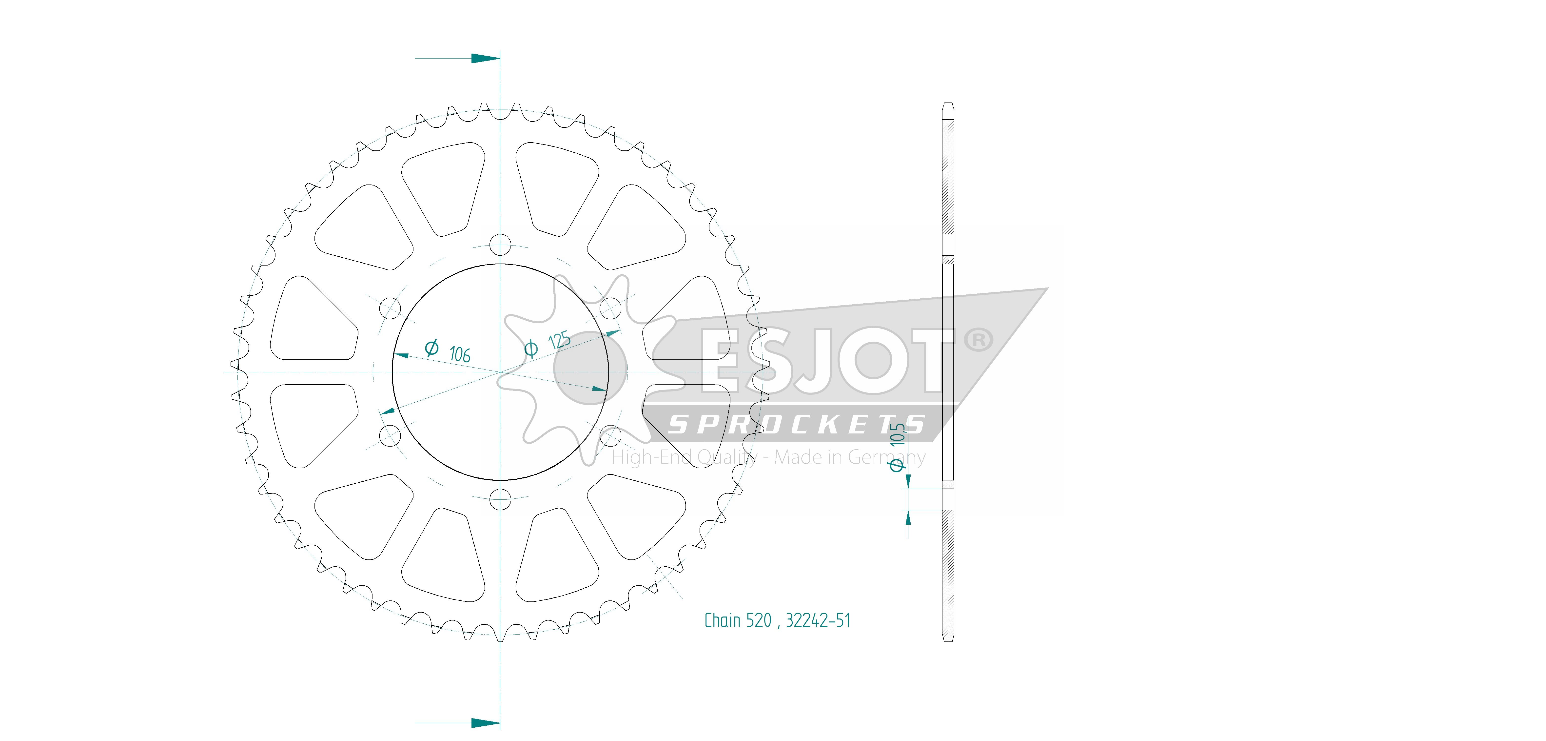 Corona in acciaio 51 denti - Passo 520 - Simile a JTR2020