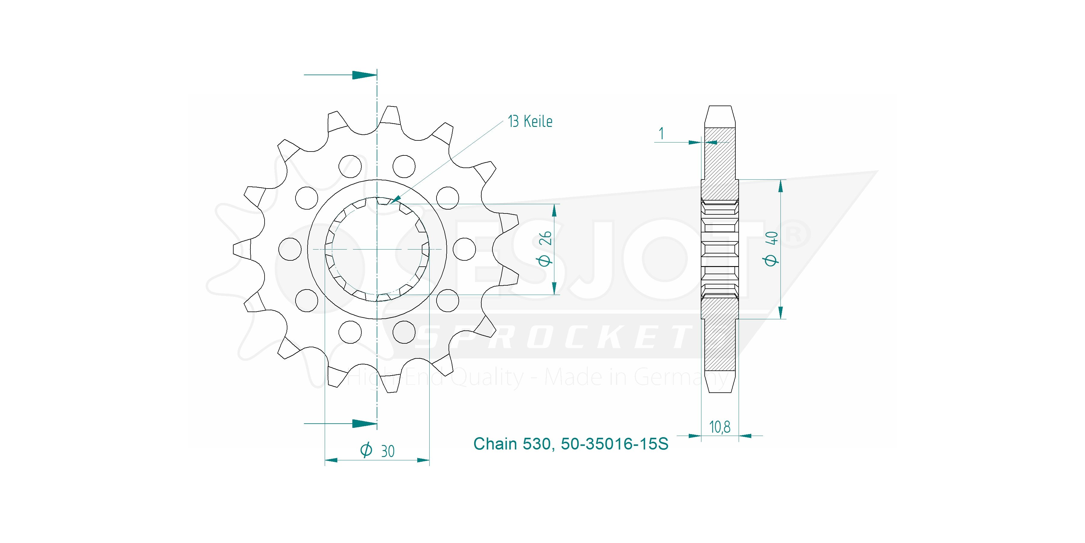 Yamaha a timpano leggero - 530 - 15 denti - simile JTF579 - Made in Germania