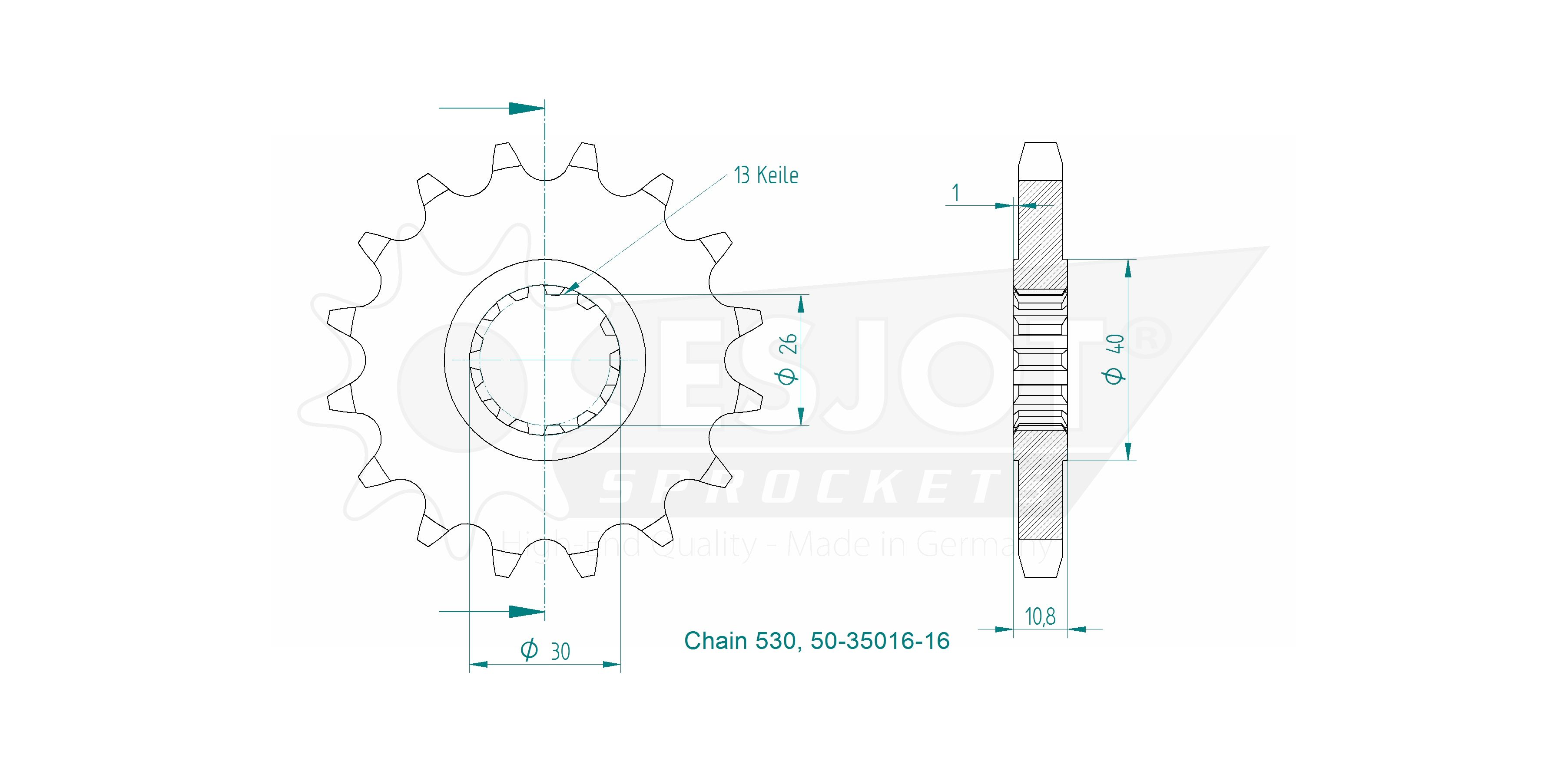 Yamaha Gable - 530 - 16 denti - simile JTF579 - Made in Germania