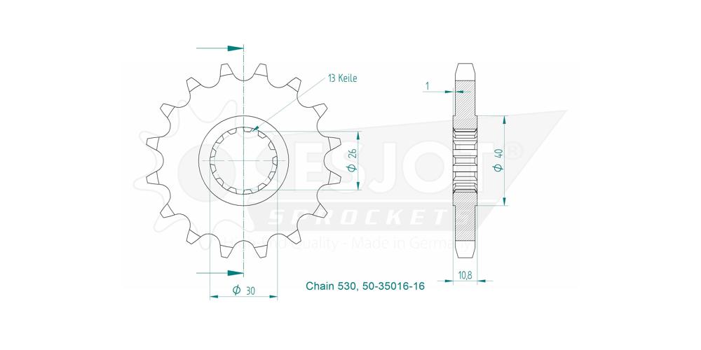 Gable Yamaha leggero - 530 - 16 denti - simile JTF579 - Made in Germania