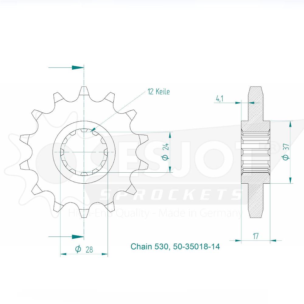 Pignone - 530 - 14 denti - Made in Germania