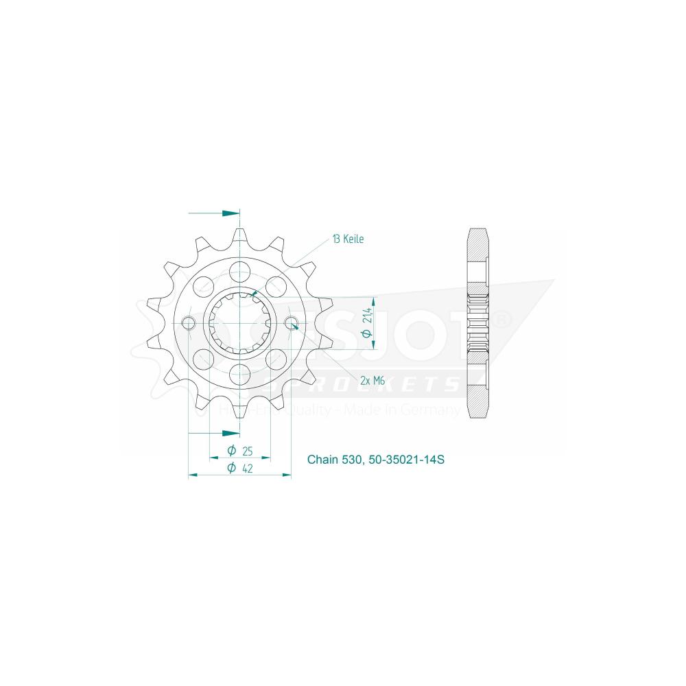 Gable Yamaha leggero - 530 - 14 denti - Made in Germania