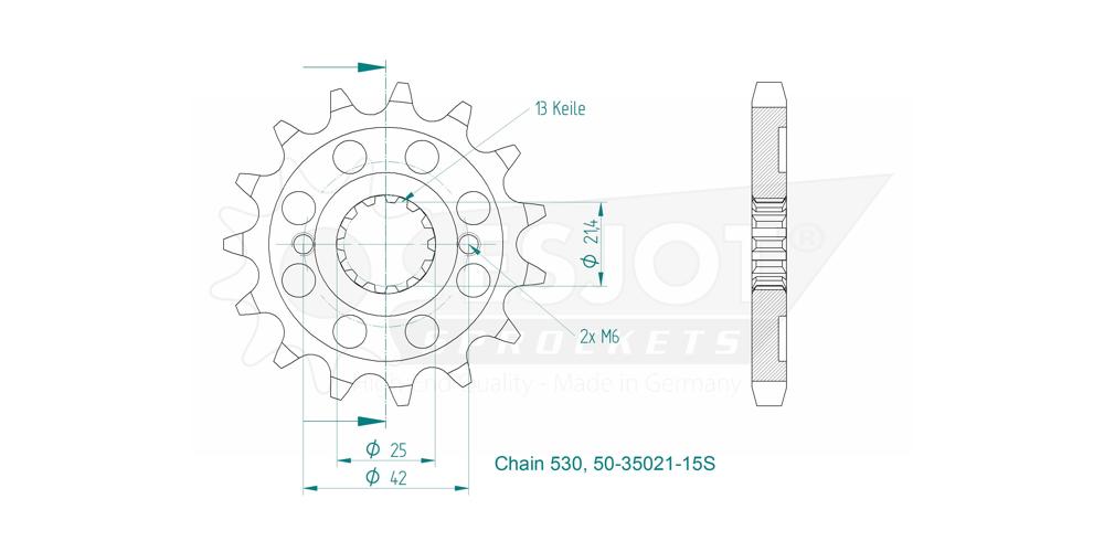 Gable Yamaha leggero - 530 - 15 denti - Made in Germania