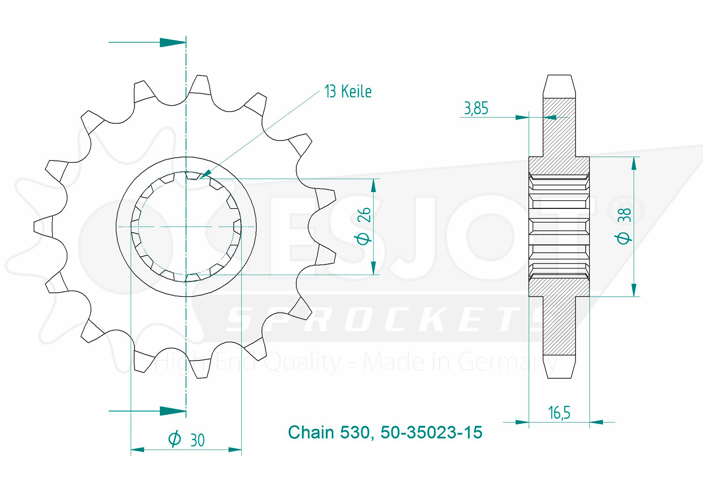 Honda Gable leggero - 530 - 16 denti - simile JTF333 - Made in Germania