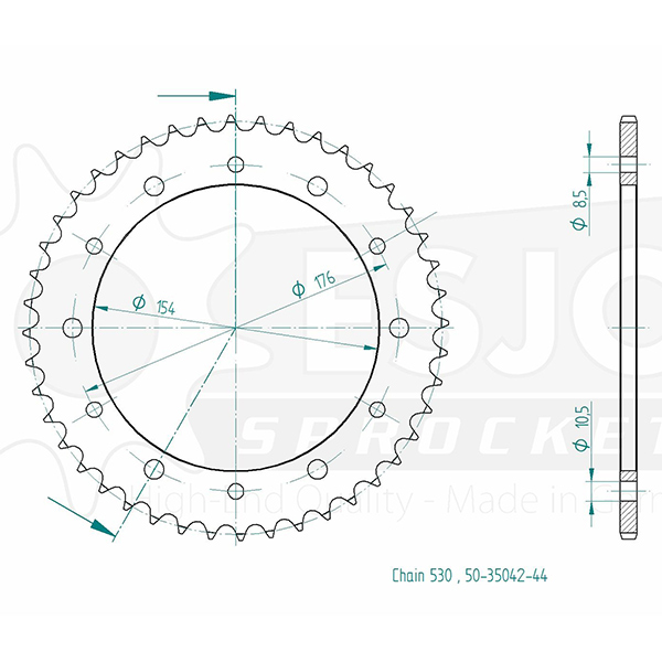 Honda Steel Crown - 530 - 44 Denti - simile JTR343 - Made in Germania