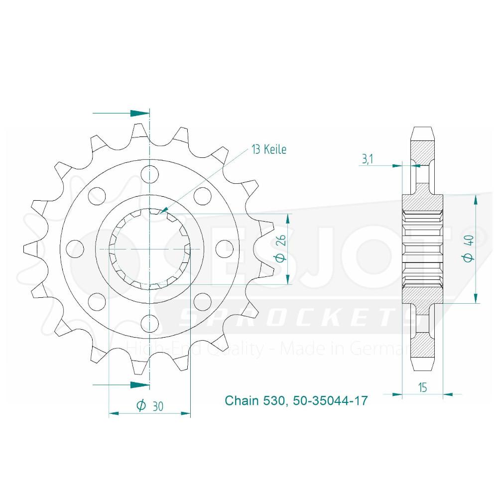 Pignone 17 denti - Passo 530 - Simile JTF339