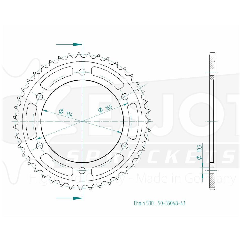 Corona in Acciaio 43 Denti - Passo 530 - Simile a JTR1306