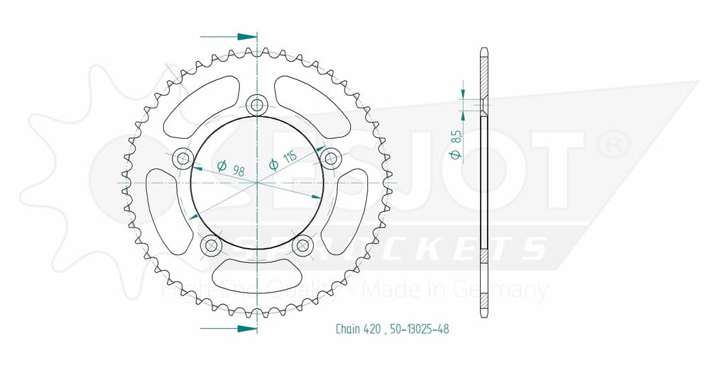 Alu Crown TT KTM Orange - 420 - 48 denti - Made in Germania