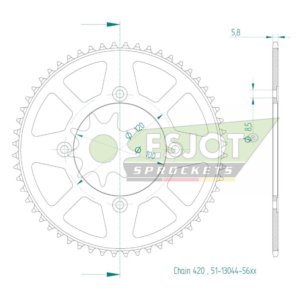 Corona in alluminio. 56 denti - Passo 420 - Simile a JTR1141