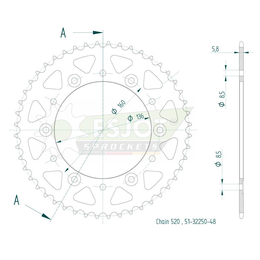 Corona in alluminio. 48 denti - Passo 520