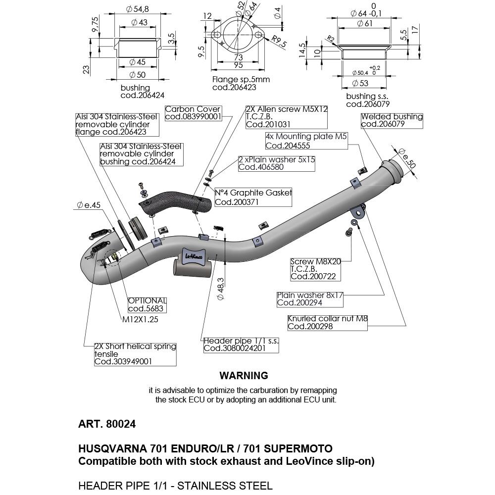 SBK Husqvarna 701 Supermoto / Enduro / Enduro LR (sia compatibile con scarico di serie e slittamento Leovince)