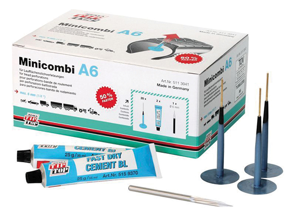 Kit Riparazione Pneumatici Magazzino A6 20 Combi A6 + 1 Fraise Ø6mm 2 Tubi di Colla 25
