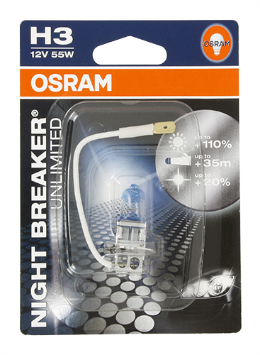 Lampadina H3 Night Breaker - 12V 55W Pk22s - Blister 1 Lampadina