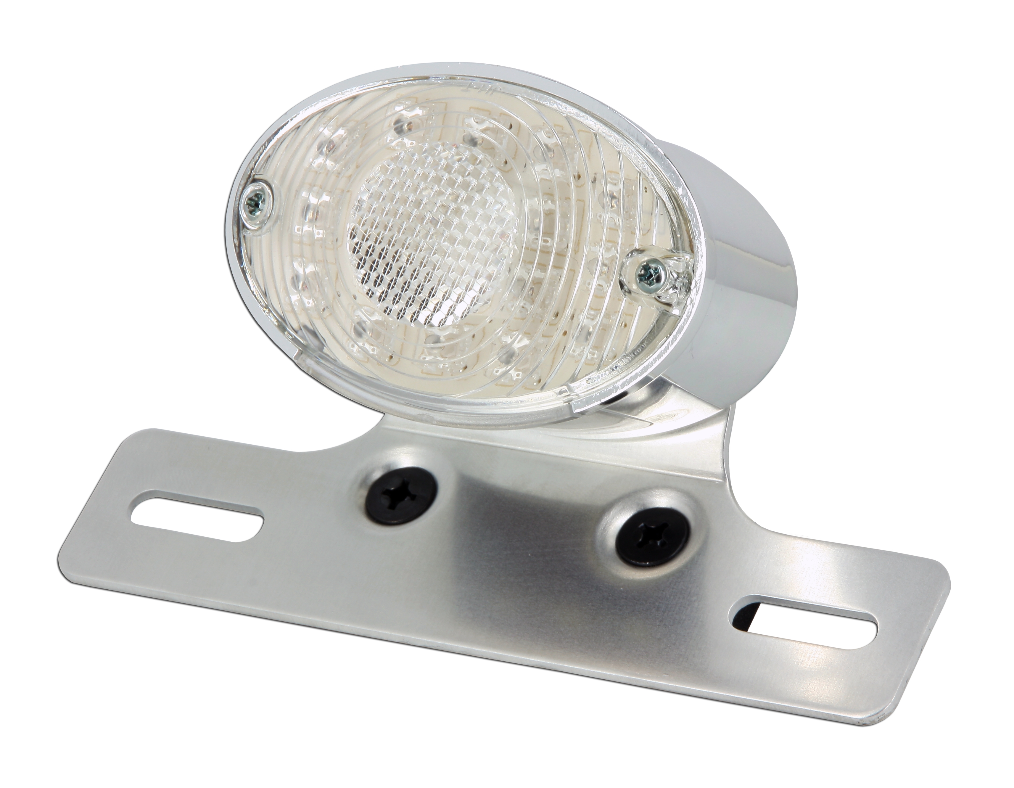 Fanale Posteriore LED Cromato + Supporto Targa 80mm x 50mm